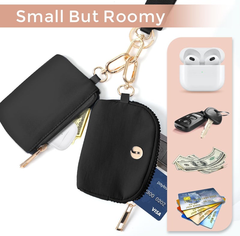 JEEBURYEE Dual Pouch Wristlet Keychain Wallets for Women with 2 Detachable Zipper Coin Purse - Small and Portable Mini Card Wallet for Women Men Gold Hardware Black+Black - Image 3